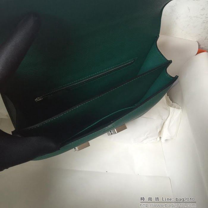 HERMES愛馬仕 Constance 空姐包 孔雀綠 金銀扣 原廠Epsom皮 原版五金 蜜蠟線縫製 單肩斜挎包  Ama1258